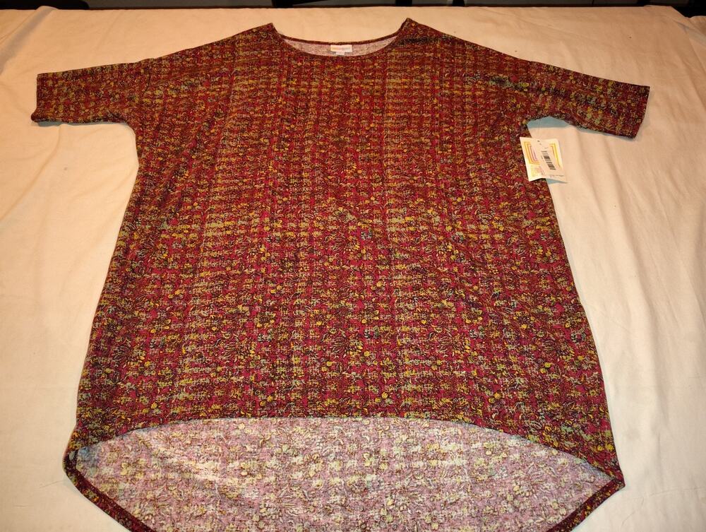 Lularoe Irma Tunic Shirt Women's Sz Large L Maroon Flowers Short Sleeve NWT NEW